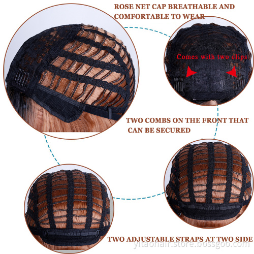 Wholesale cheap anime party gradient black to Ginger Orange bob short straight synthetic shoulder-length hair cosplay wig